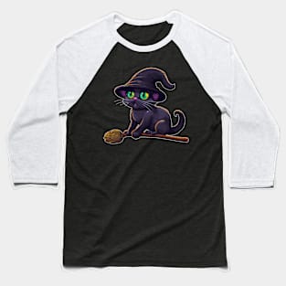 Black Cat on Witch's broom Baseball T-Shirt